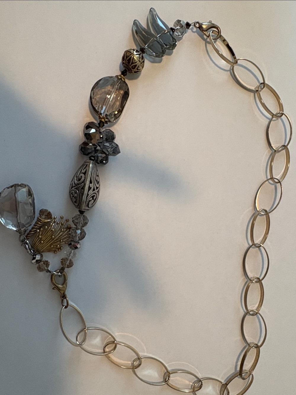 Crystal and Filigree Bead Statement Necklace - Silver and Clear